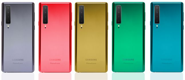 Samsung Galaxy Note 10 - wizualizacja możliwego wyglądu tylnego panelu w różnych wersjach kolorystycznych