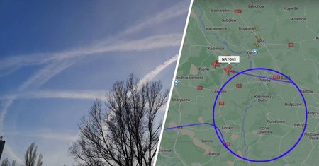 Amerykański samolot wojskowy Boeing E-3A Sentry krążył nad regionem. Smugi kondensacyjne nad Lubelszczyzną