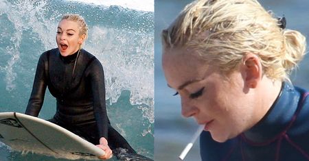 Lohan surfuje w pełnym makijażu! (ZDJĘCIA)