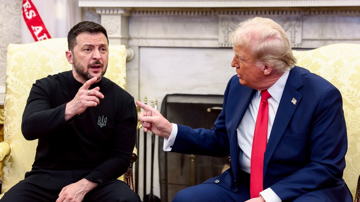 President Trump Meets Ukrainian President Zelenskiy At White House
Volodymyr Zelenskiy, Ukraine's president, left, and US President Donald Trump during a meeting in the Oval Office of the White House in Washington, DC, US, on Friday, Feb. 28, 2025. Zelenskiy is meeting with Trump to discuss a deal that would allow the US to share in Ukraine's natural resources, hoping to start a discussion on security guarantees. Photographer: Jim Lo Scalzo/EPA/Bloomberg via Getty Images
Bloomberg
emea, point, 2025uspolitics, north american, european, u.s. government, us, united states of america, americas, government news, international relations, points, u.s.a., american, eastern european countries, foreign relations, ukrainian, the white house