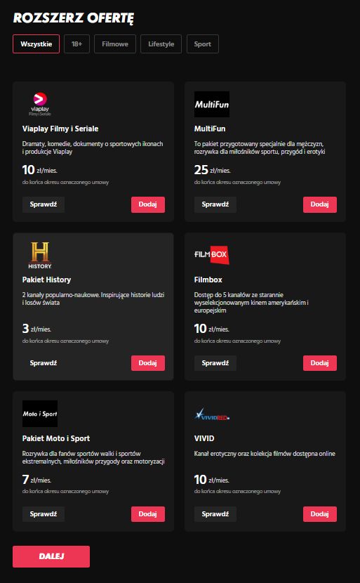 Brak HBO, Cinemax i Eleven Sports w opcjach dodatkowych