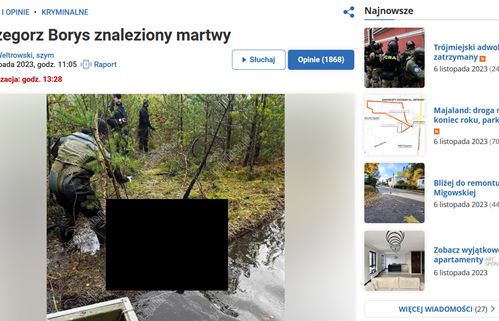 Trójmiejski portal opublikował zdjęcia zwłok Grzegorza Borysa. Internauci oburzeni