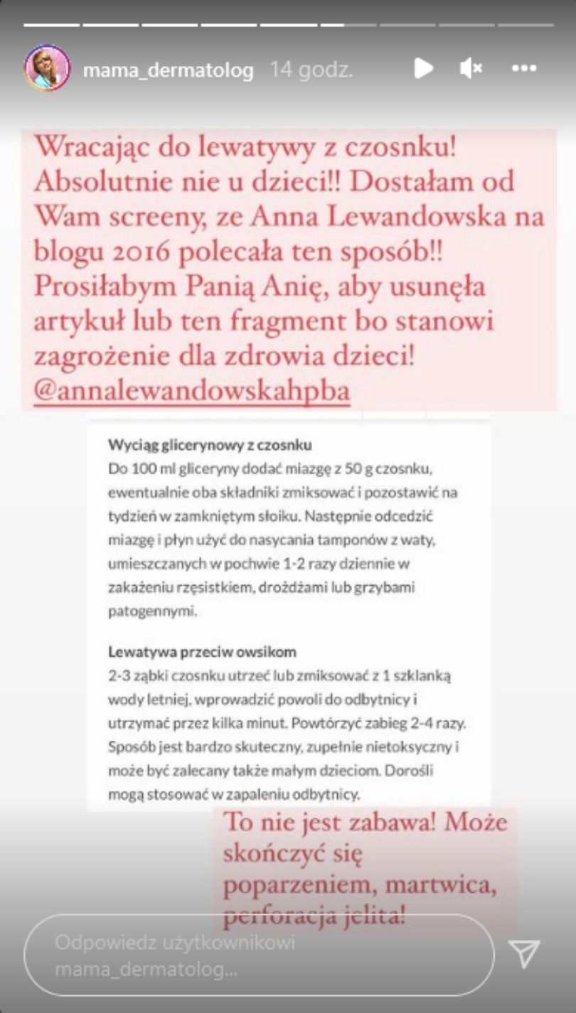 Mama Dermatolog opisuje niebezpieczne skutki lewatywy z czosnki