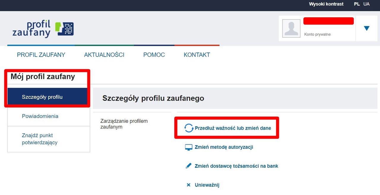 Pierwszy krok do przedłużenia ważności Profilu Zaufanego