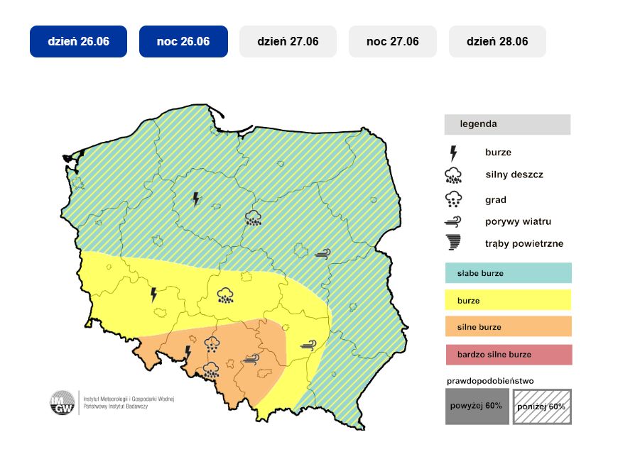 W nocy burze mogą pojawić się w całym kraju