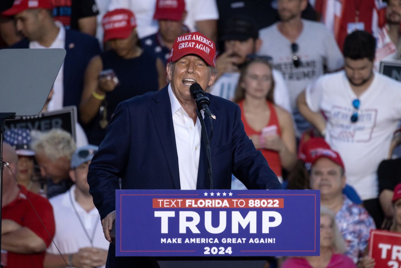 Donald Trump during an election rally in Doral, Florida