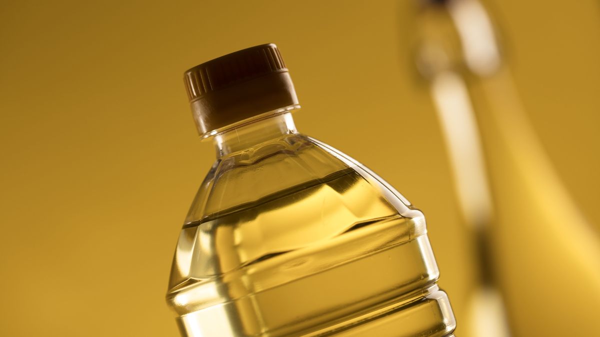 Bottles of golden rape seed oil and olive oil composition.Yellow background, beautiful reflections, golden bottles of oilZolnierektasty