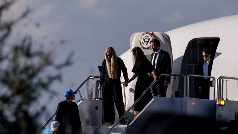 VP Vance Transports Charlie Kirk's Body Back To Phoenix Via Air Force Two
PHOENIX, ARIZONA - SEPTEMBER 11: Vice President JD Vance (R) second lady Usha Vance (C) and Erika Kirk deplane Air Force Two while escorting the body of Charlie Kirk on September 11, 2025 in Phoenix, Arizona. Kirk, the CEO and co-founder of Turning Point USA, was shot and killed on Wednesday in Utah. (Photo by Eric Thayer/Getty Images)
Eric Thayer