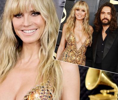 Heidi Klum na Grammy. Co za dekolt! Młody mąż nie odstępował jej na krok