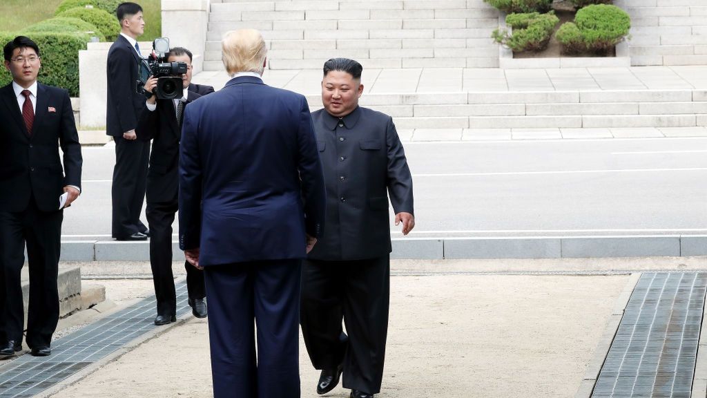 U.S. President Donald Trump Visits South Korea
PANMUNJOM, SOUTH KOREA - JUNE 30: (SOUTH KOREA OUT): A handout photo provided by Dong-A Ilbo of North Korean leader Kim Jong Un and U.S. President Donald Trump inside the demilitarized zone (DMZ) separating the South and North Korea on June 30, 2019 in Panmunjom, South Korea. U.S. President Donald Trump and North Korean leader Kim Jong-un briefly met at the Korean demilitarized zone (DMZ) on Sunday, with an intention to revitalize stalled nuclear talks and demonstrate the friendship between both countries. The encounter was the third time Trump and Kim have gotten together in person as both leaders have said they are committed to the "complete denuclearization" of the Korean peninsula. (Photo by Handout/Dong-A Ilbo via Getty Images)
Handout
bestof, topix