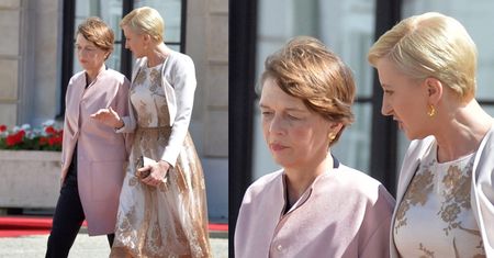 Agata Duda w złotych koronkach na spotkaniu z niemiecką parą prezydencką (ZDJĘCIA)
