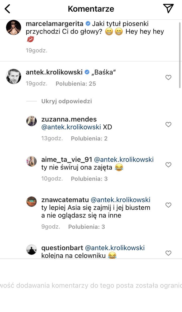 Antek Królikowski skomentował zdjęcie Marceli Leszczak 