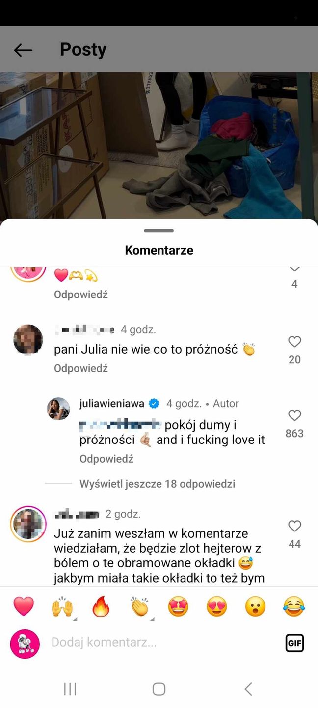 Komentarze pod postem Julii Wieniawy