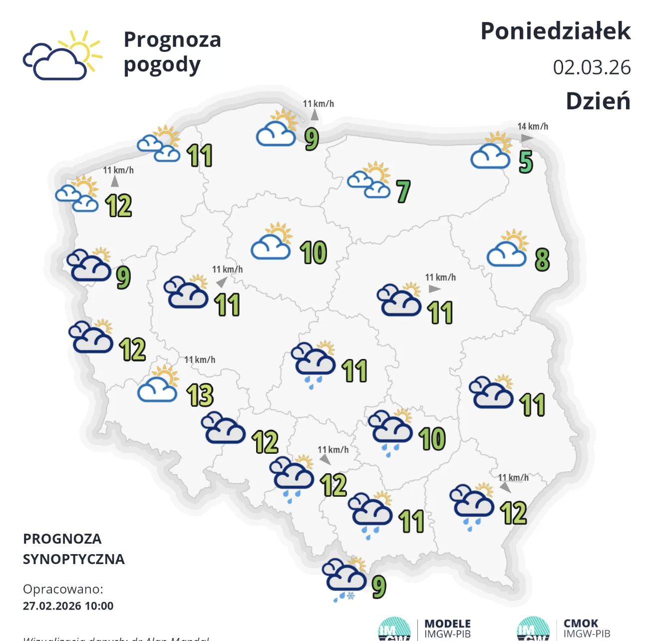 Prognoza pogody na poniedziałek, 2 marca