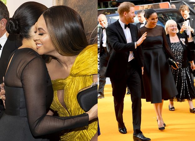 Meghan Markle w stylizacji za 27 TYSIĘCY ZŁOTYCH przytula się do Beyonce na premierze "Króla Lwa" (FOTO)