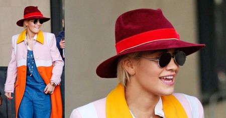 Rita Ora w szerokich spodniach w drodze do studia telewizyjnego