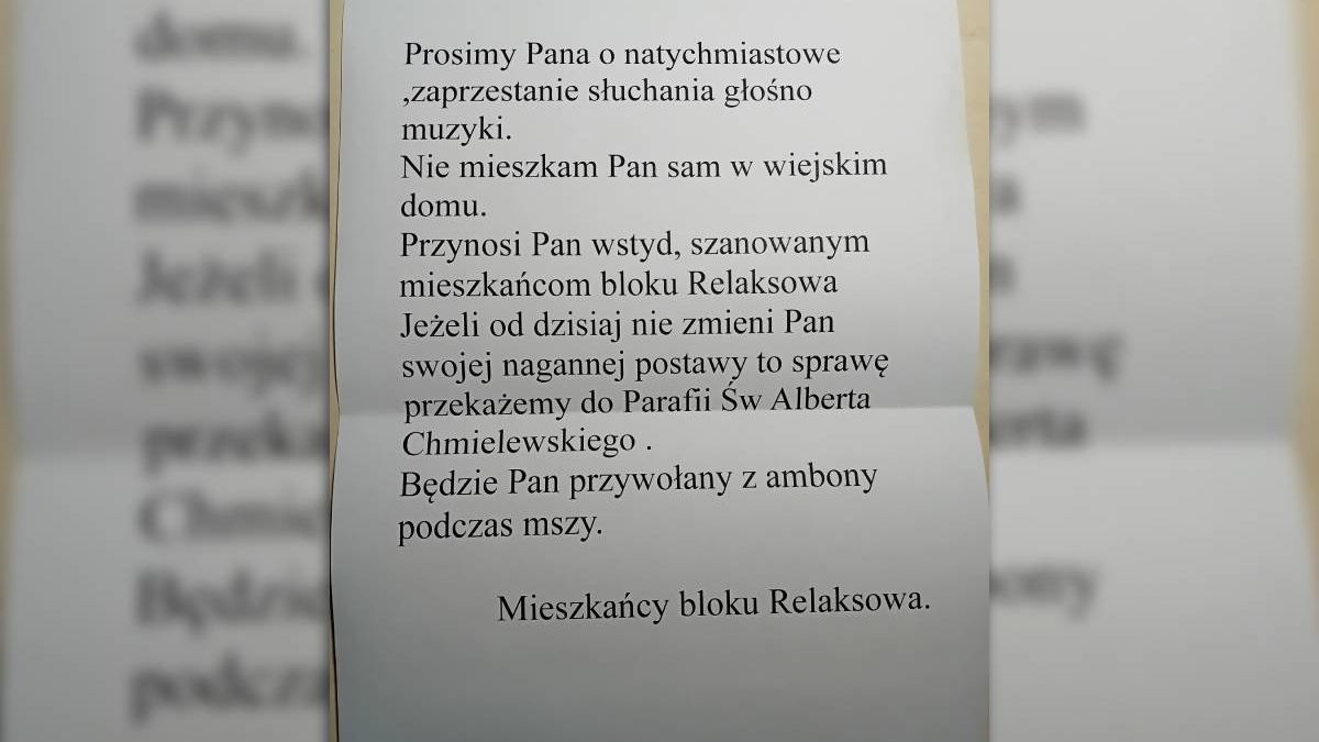 Mieszkańcy bloku przy ul. Relaksowej skarżą się zbyt głośną muzykę puszczaną przez sąsiada