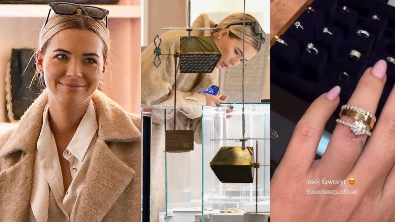 Sandra Kubicka na wizytacji u jubilera. Mierzyła PIERŚCIONKI ZARĘCZYNOWE i OBRĄCZKI śpiewając przy tym, jak Marilyn Monroe (FOTO)