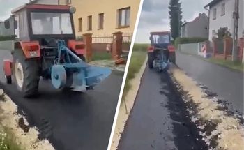 Zaorał świeżo położony asfalt. Rolnik zatrzymany przez policję