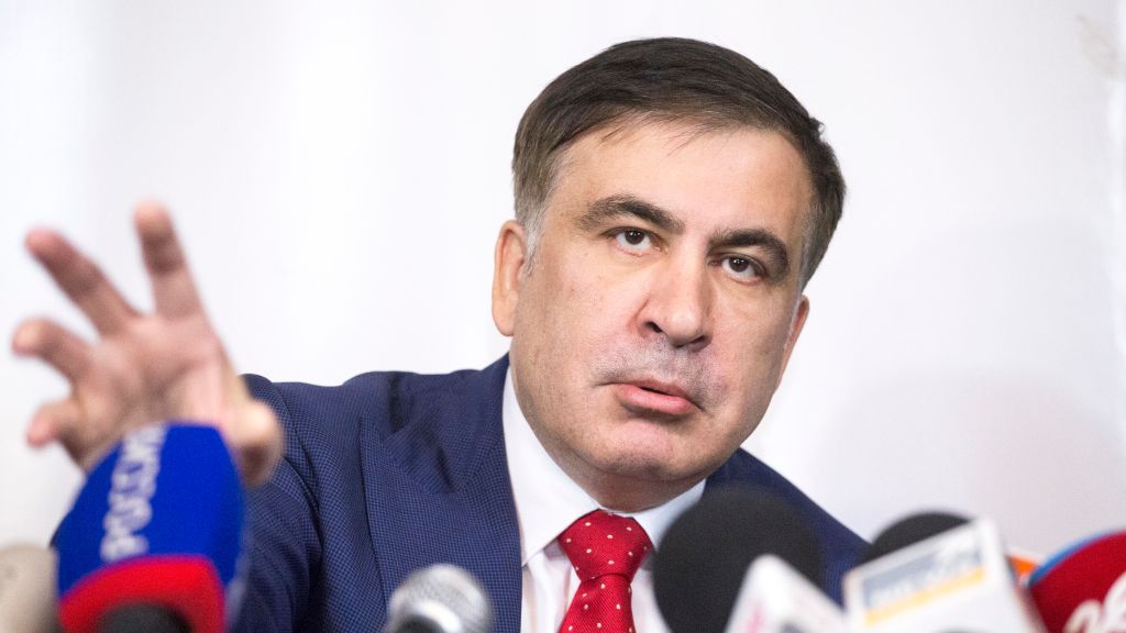 Ex-President of Georgia Mikheil Saakashvili in Poland
Former Georgian President Mikheil Saakashvili,  after deportation from Ukraine to Poland, attends his hirst press conference in Warsaw on February 13, 2018. (Photo by Maciej Luczniewski/NurPhoto via Getty Images)
NurPhoto
mikheil, saakashvili, michejil, saakaswili, after, deportation, expulsion, displacement, dismissal, discharge, from, ukraine, to, poland, warsaw, press, meeting, hand, gesture, grabs, russian, tv, television, microphone