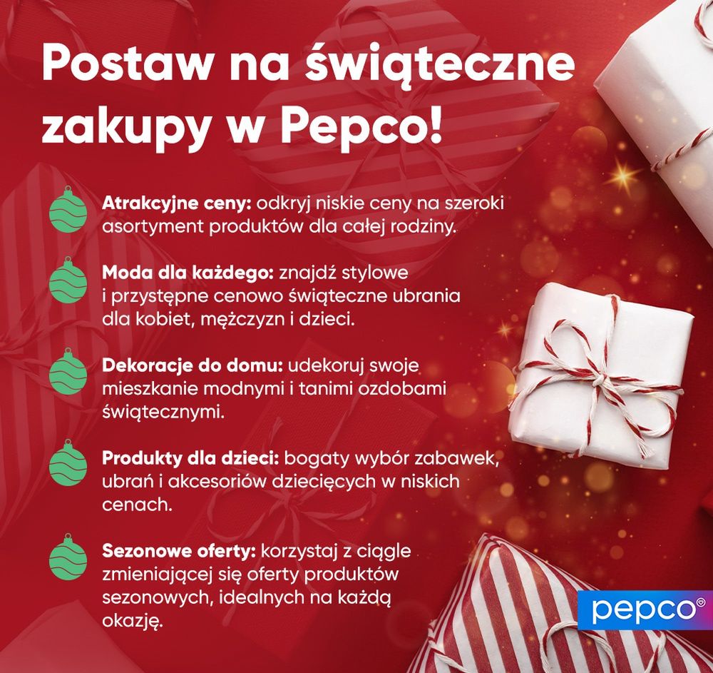 Infografika o zaletach kupowania w Pepco świątecznych prezentów 