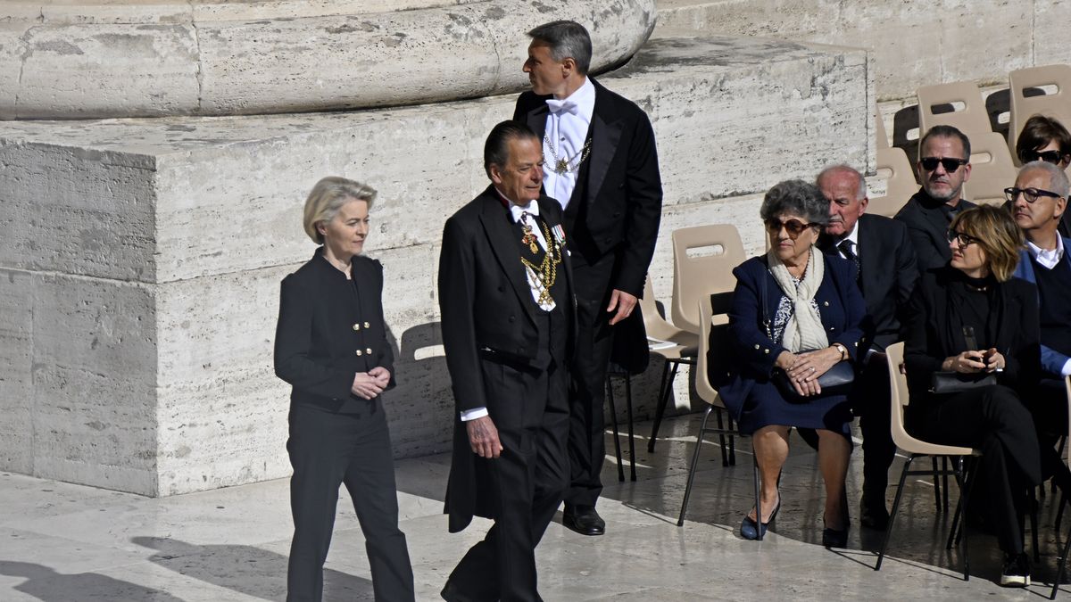 European Commission President Ursula von der Leyen during the funeral of Pope Francis in St. Peter's Square. Vatican City (Vatican), April 26th, 2025 (Photo by Rocco Spaziani/Archivio Spaziani/Mondadori Portfolio via Getty Images)