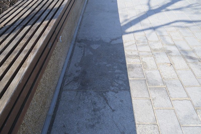 Plamy przy ławce na Placu Litewskim