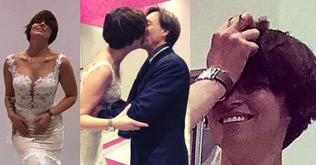 Roześmiana Felicjańska "zmysłowo" wygina się w sukni ślubnej i całuje Montanę (FOTO)