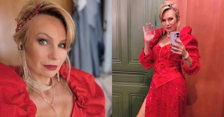 50-letnia Anna Guzik "gra nogą" w krwistoczerwonej kreacji. Czas się dla niej zatrzymał? (FOTO)