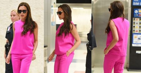 Victoria Beckham w różu na lotnisku