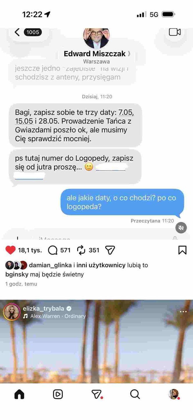 Bagi pokazał wiadomości od Edwarda Miszczaka