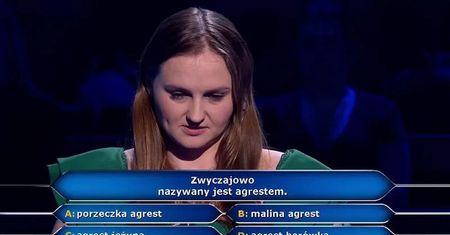 "Milionerzy". Grała o dużą sumę. Wyłożyła się na pytaniu o... agrest