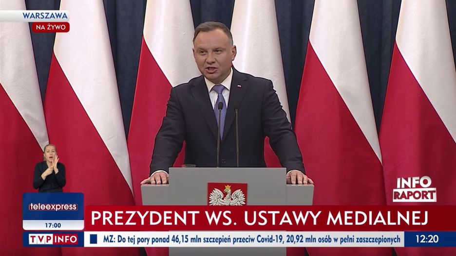 Andrzej Duda ogłasza weto w sprawie lex TVN (Fot. TVP Info)