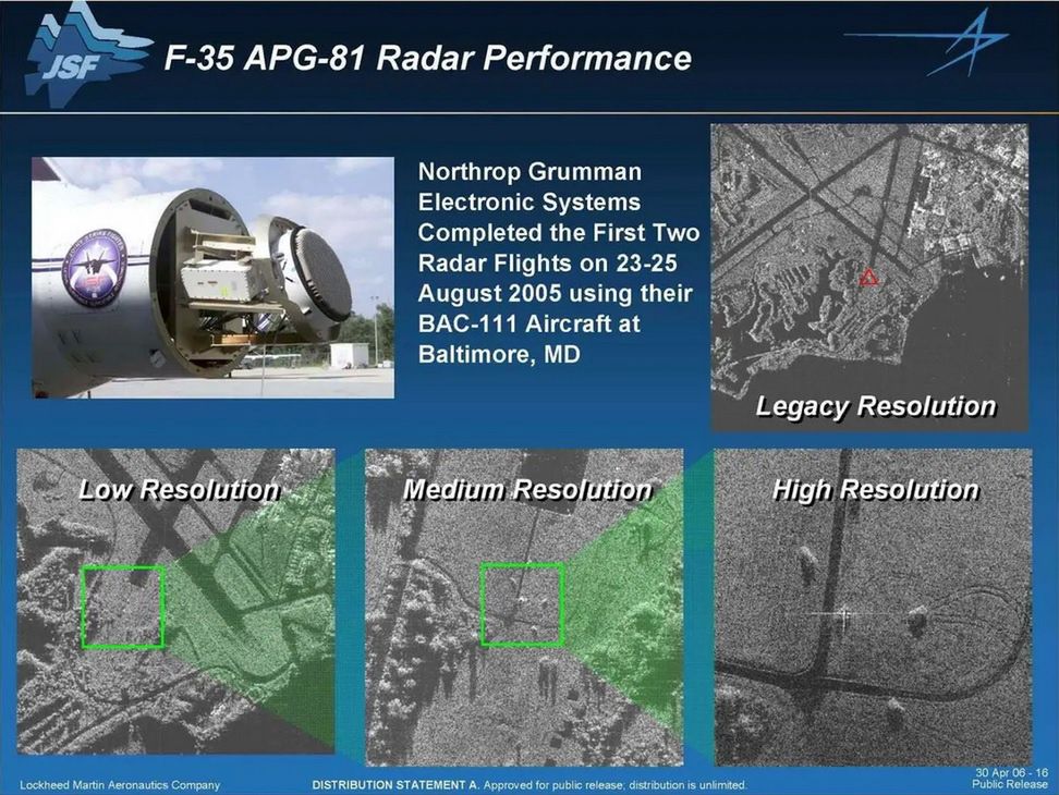 Zobrazowanie możliwości radaru AN/APG-81 w trybie powietrze–powierzchnia.
(Lockheed Martin)