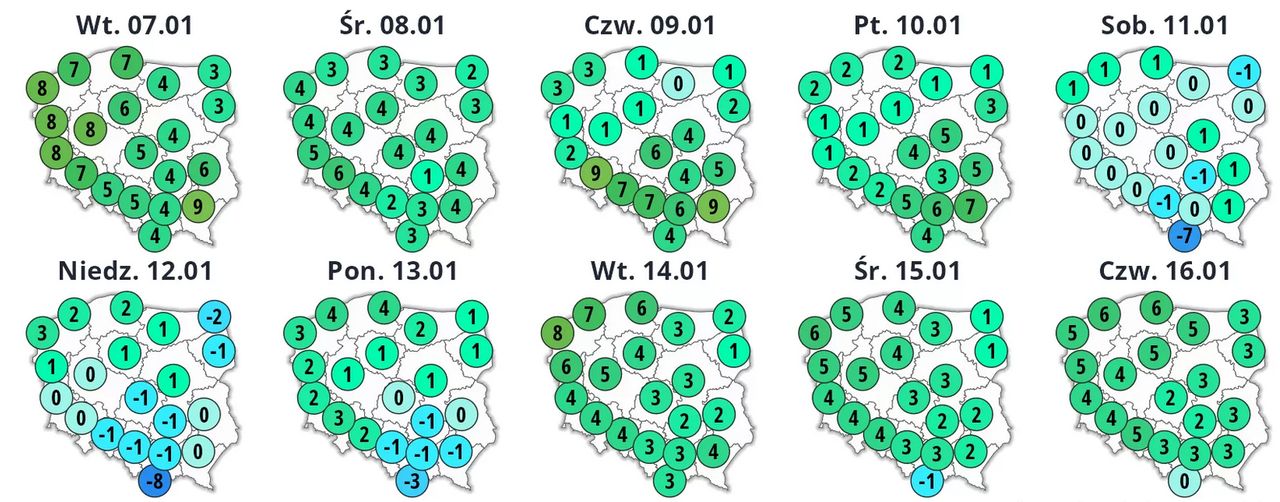 Podano prognozowane temperatury na kolejne dni