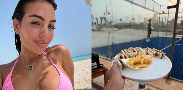 Dbająca o linię Georgina Rodriguez pofolgowała sobie na wakacjach. Zajadała się frytkami i pobrudziła diamenty ketchupem (FOTO)