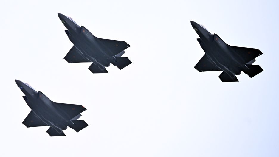 NAMUR, BELGIUM - OCTOBER 13: A view from the delivery ceremony of Belgium's first three F-35 fighter jets, symbolizing the modernization of the Belgian armed forces and the strengthening of cooperation within NATO at Florennes Air Base in Namur, Belgium on October 13, 2025. (Photo by Dursun Aydemir/Anadolu via Getty Images)