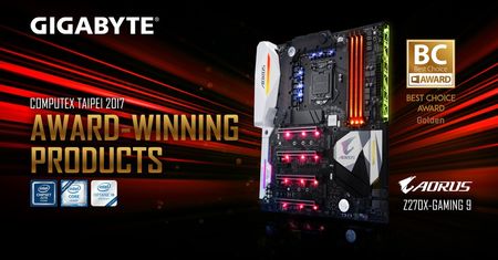 Płyta Gigabyte GA-Z270X-Gaming 9 wyróżniona na targach Computex