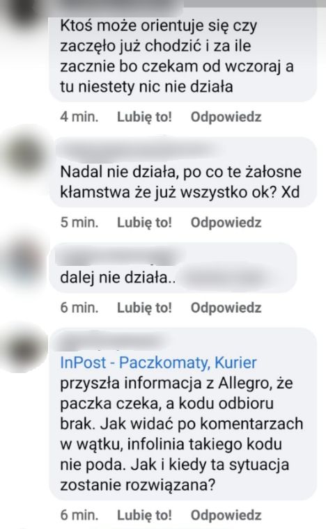 Klienci InPostu nadal zgłaszają problemy z odbiorem paczek