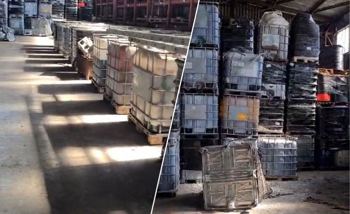 Setki pojemników z chemicznymi odpadami w nielegalnym składowisku w Olkuszu