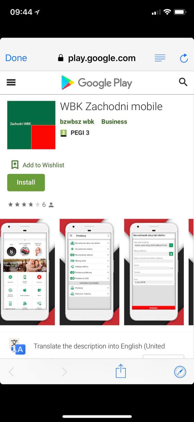 Fałszywa aplikacja BZ WBK znów w Google Play. Źródło: Niebezpiecznik