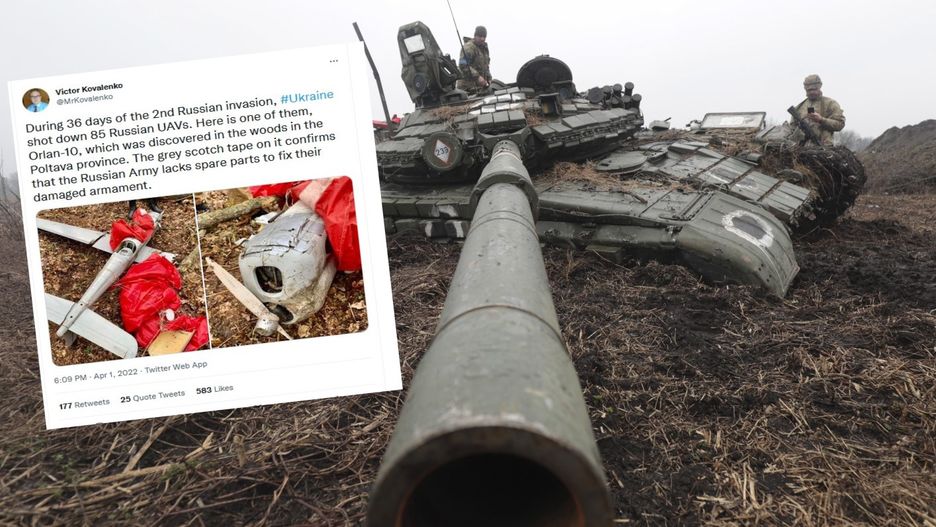 Wojna w Ukrainie. Rosyjski sprzęt sklejony taśmą 