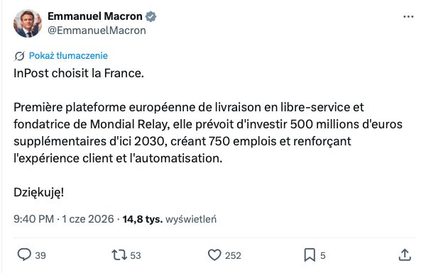 Wpis prezydenta Francji Emmanuela Macrona