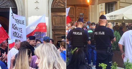 "Zielona granica" podzieliła Polskę. Pikieta i okrzyki przed krakowskim kinem