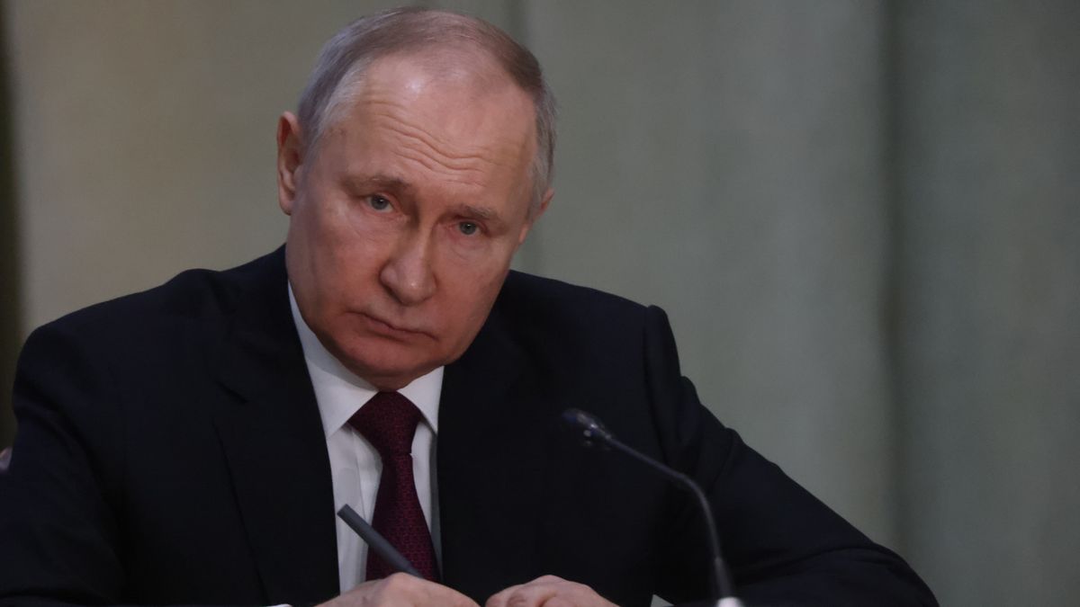 MOSCOW, RUSSIA - MARCH 15: (RUSSIA OUT) Russian President Vladimir Putin is seen during his annual meeting with prosecutors on March 15, 2023, in Moscow, Russia. Putin instructed the Prosecutor General's Office to actively protect the rights of participants of the so called Special Military Operation in Ukraine. (Photo by Contributor/Getty Images)