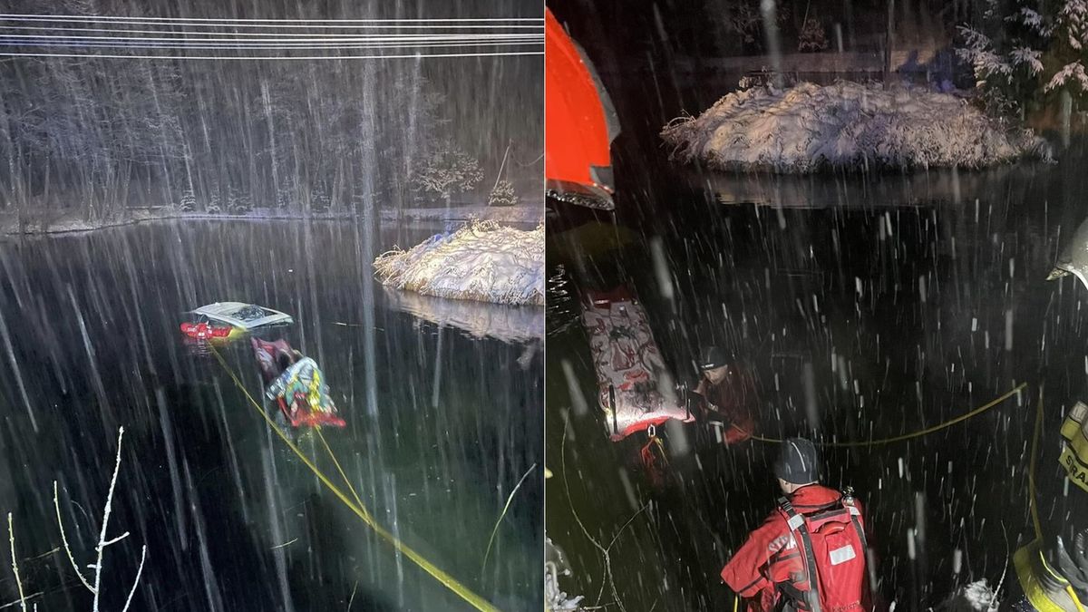 Samochód wjechał do stawu