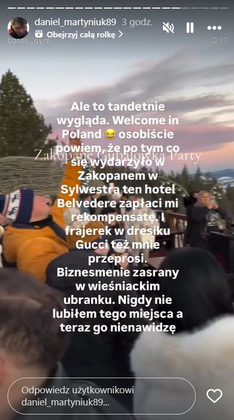 Daniel Martyniuk zły na hotel