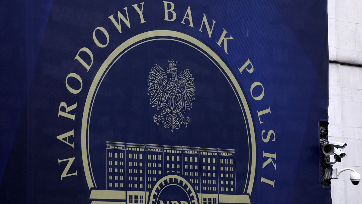 Signage for Poland's central bank, also known as Narodowy Bank Polski (NBP), at an entrance to the bank's headquarters in Warsaw, Poland, on Wednesday, Feb. 9, 2022. Poland increased borrowing costs for a fifth consecutive month to an almost nine-year high as pressure grows on the central bank to tame record inflation in eastern Europe's largest economy Photographer: Piotr Malecki/Bloomberg via Getty Images