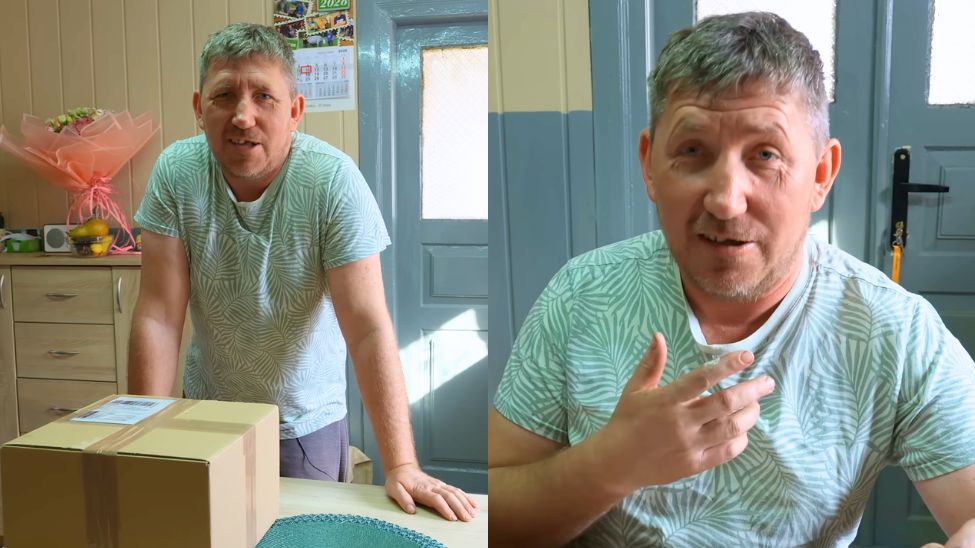 Andrzej z Plutycz z "Rolnicy. Podlasie" odpakował paczkę