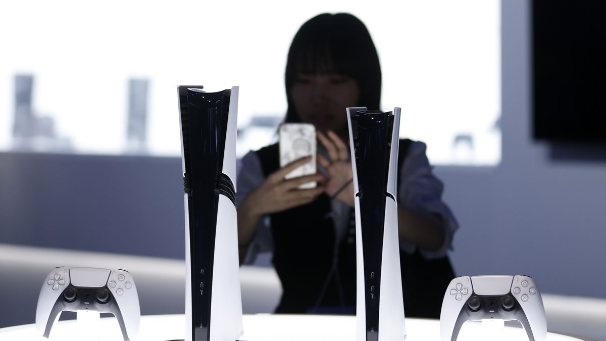 A Sony Group Corp. PlayStation 5 (PS5) Pro video game console, left, and a PS5 digital edition video game console on display at the Tokyo Game Show in Chiba, Japan, on Thursday, Sept. 26, 2024. The show runs through to Sept. 29. Photographer: Kiyoshi Ota/Bloomberg via Getty Images